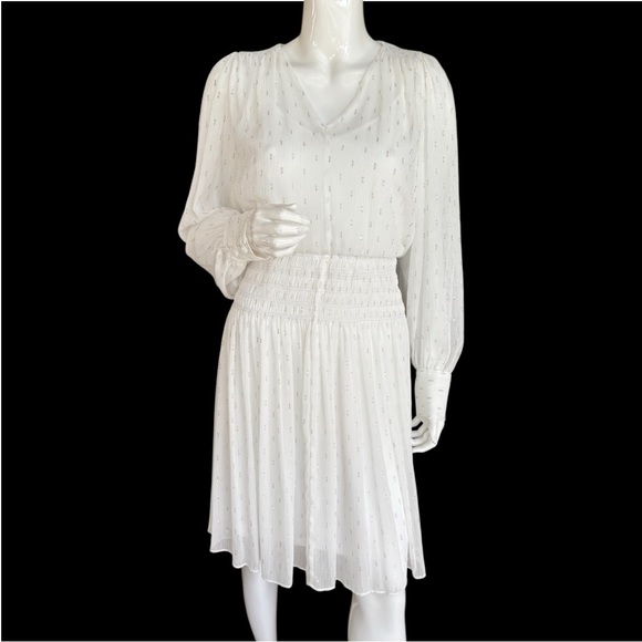 Calvin Klein Dresses & Skirts - Calvin Klein White Smocked Dress with Silver Metallic Accents. Women’s Size 8